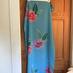 Blue Beach Sarong with Tropical Flowers